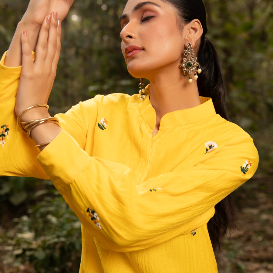 shop Hand Embroidered Chanderi Silk Co Ord Set (Set of 2)