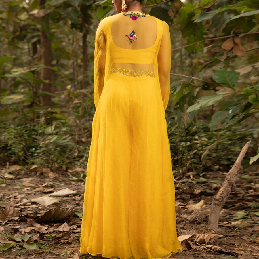 shop Hand Embroidered Chanderi -  Organza Jacket Set Paired with Silk Blouse Includes Wide Leg Pant (Set of 3)