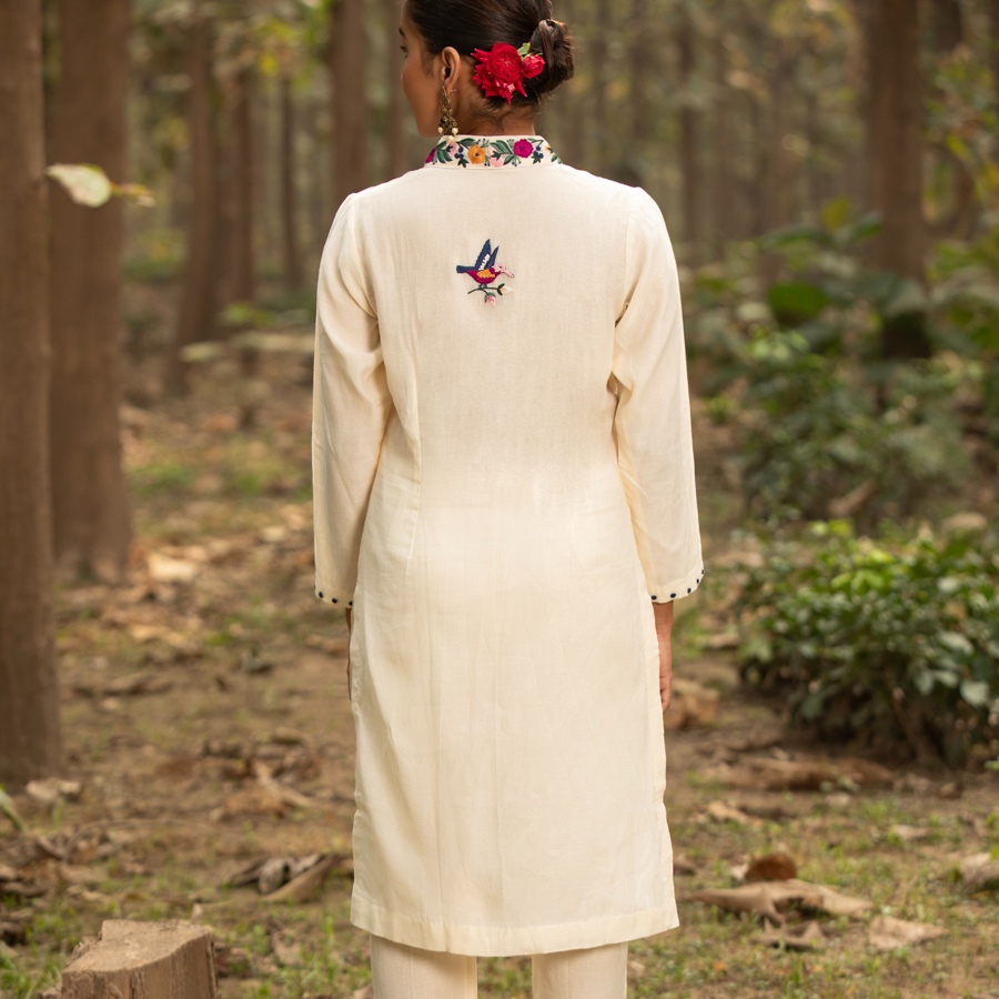 shop Hand Embroidered Chanderi Co - Ord Set - Tunic Paired with Straight Fitted Pant (Set of 2)