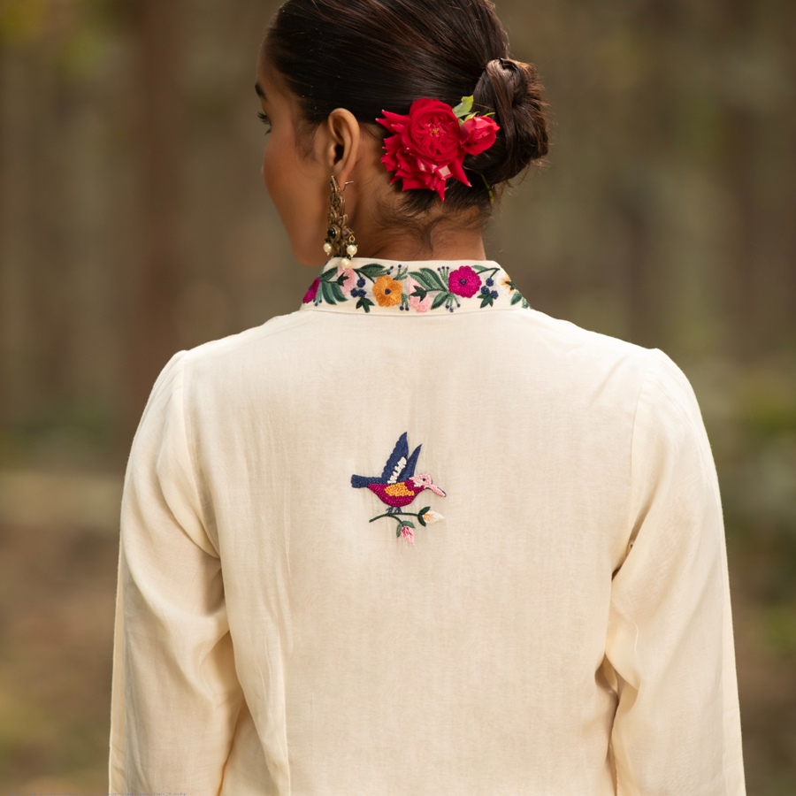 shop Hand Embroidered Chanderi Co - Ord Set - Tunic Paired with Straight Fitted Pant (Set of 2)