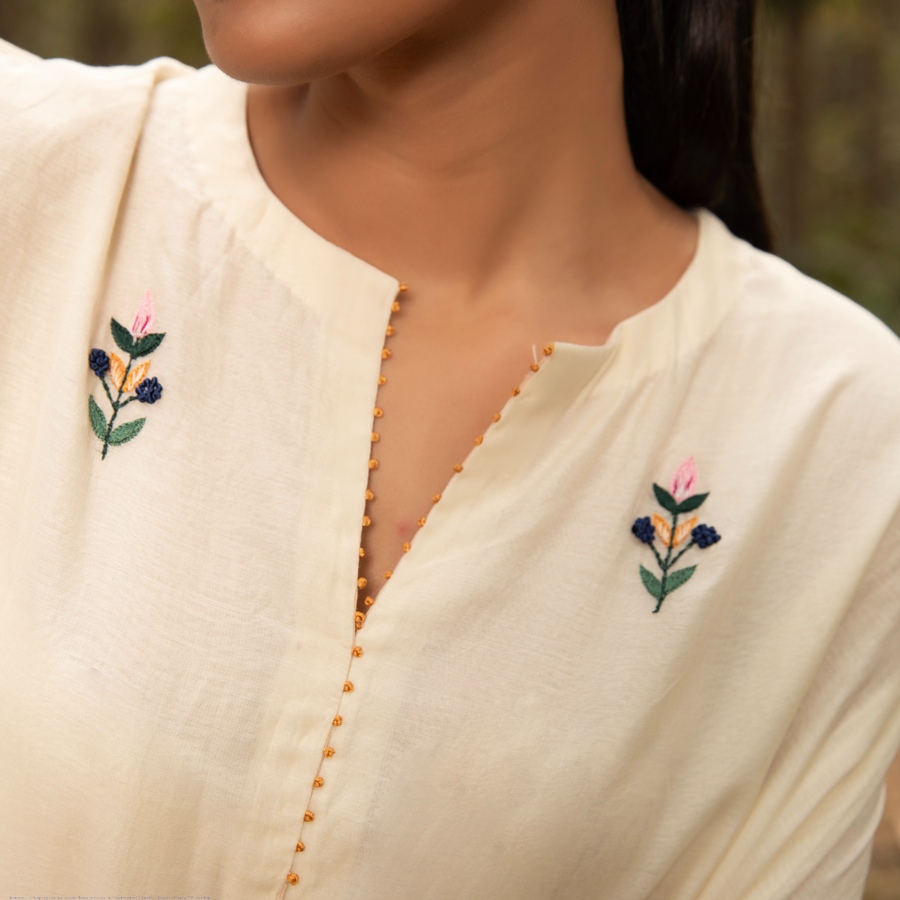 shop Hand Embroidered Chanderi Kaftan with Pant (Set of 2)