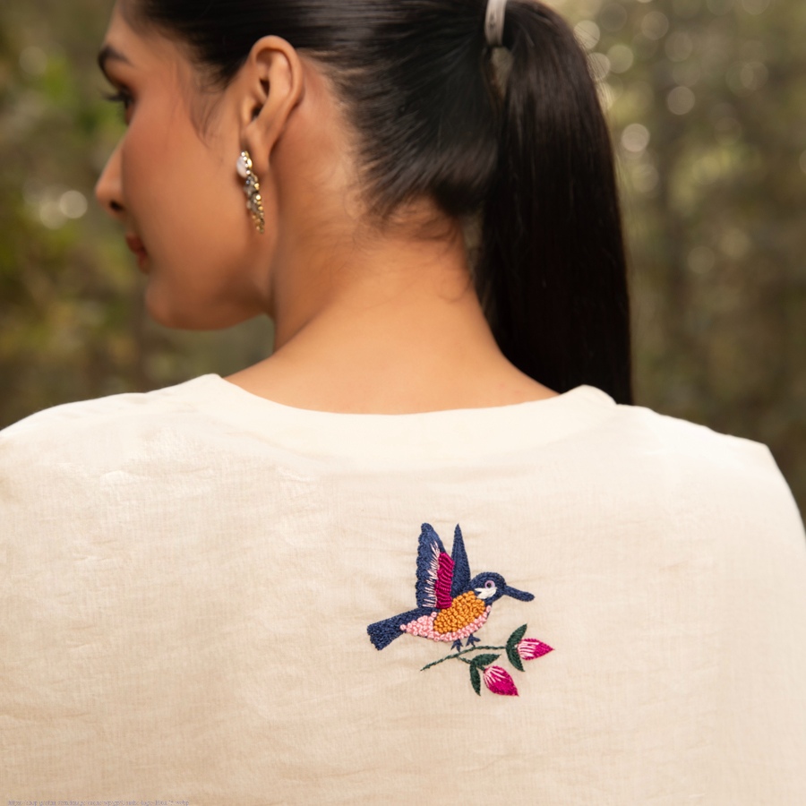 shop Hand Embroidered Chanderi Kaftan with Pant (Set of 2)