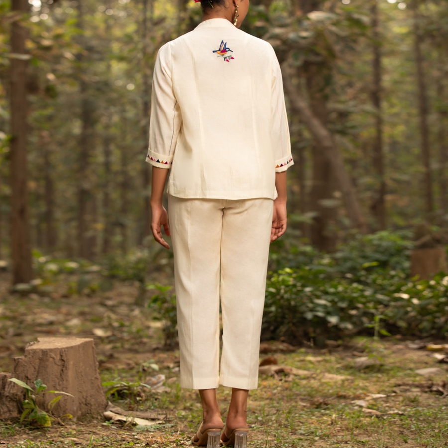 shop Hand Embroidered Chanderi -  Jacket, Blouse & Paired Pant (Set of 3)