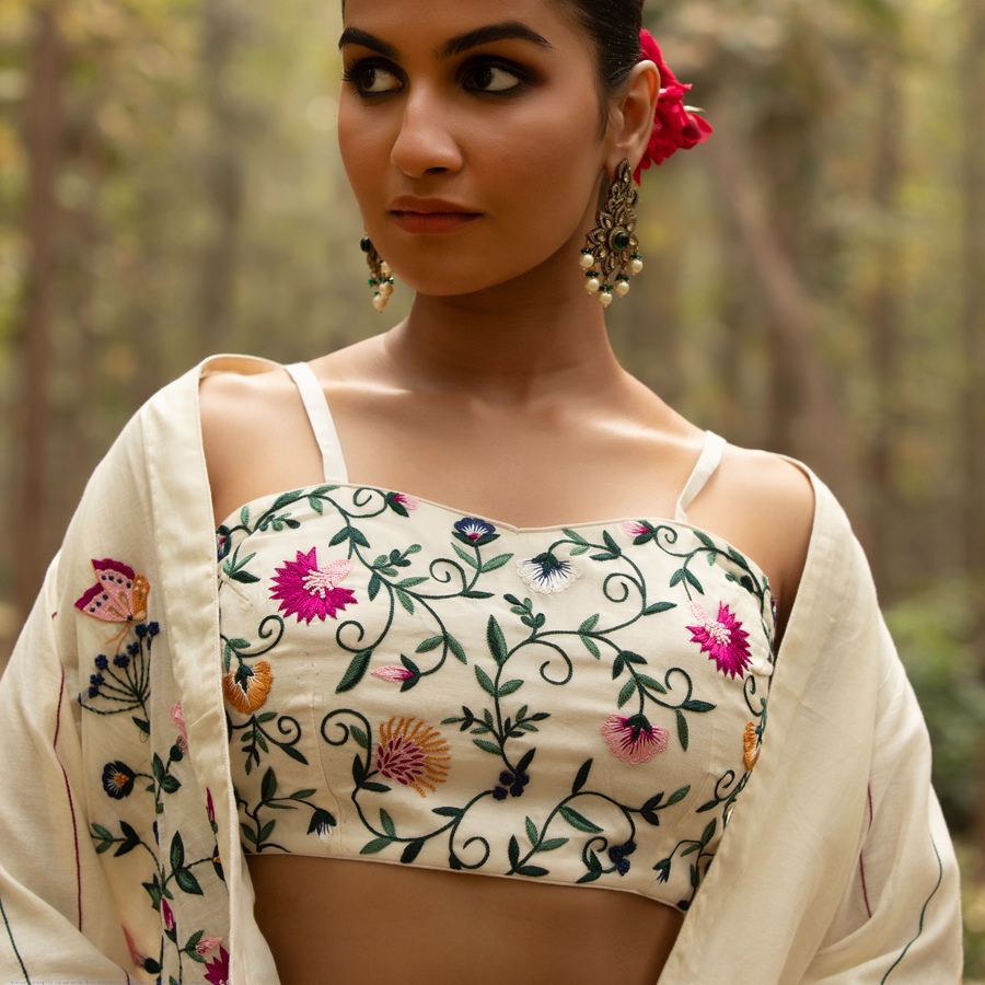 shop Hand Embroidered Chanderi -  Jacket, Blouse & Paired Pant (Set of 3)