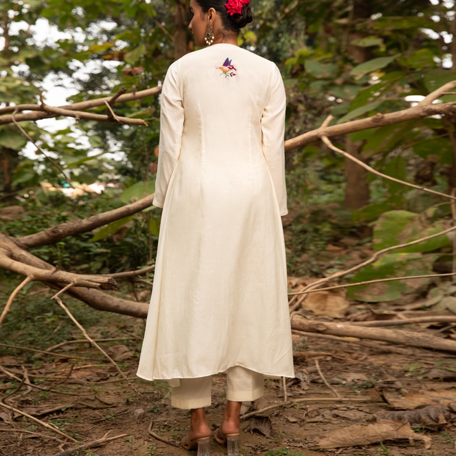 shop Hand Embroidered Chanderi - Tunic Paired with Straight Pant (Set of 2)