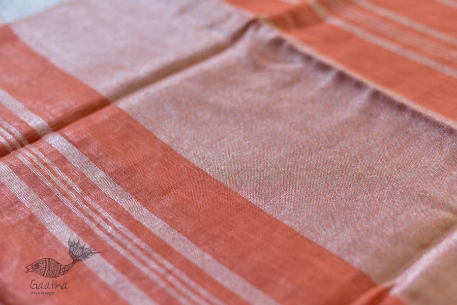 handloom linen peach color saree