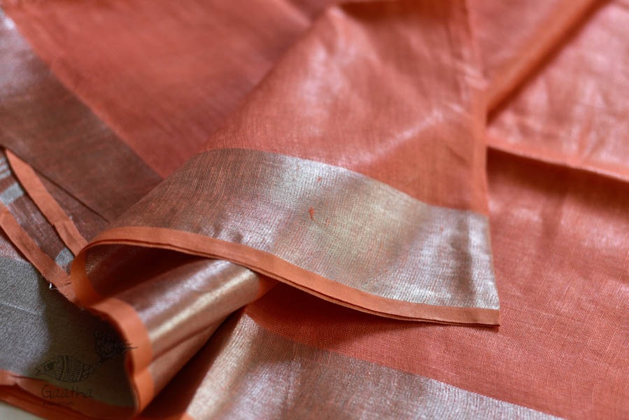 handloom linen peach color saree