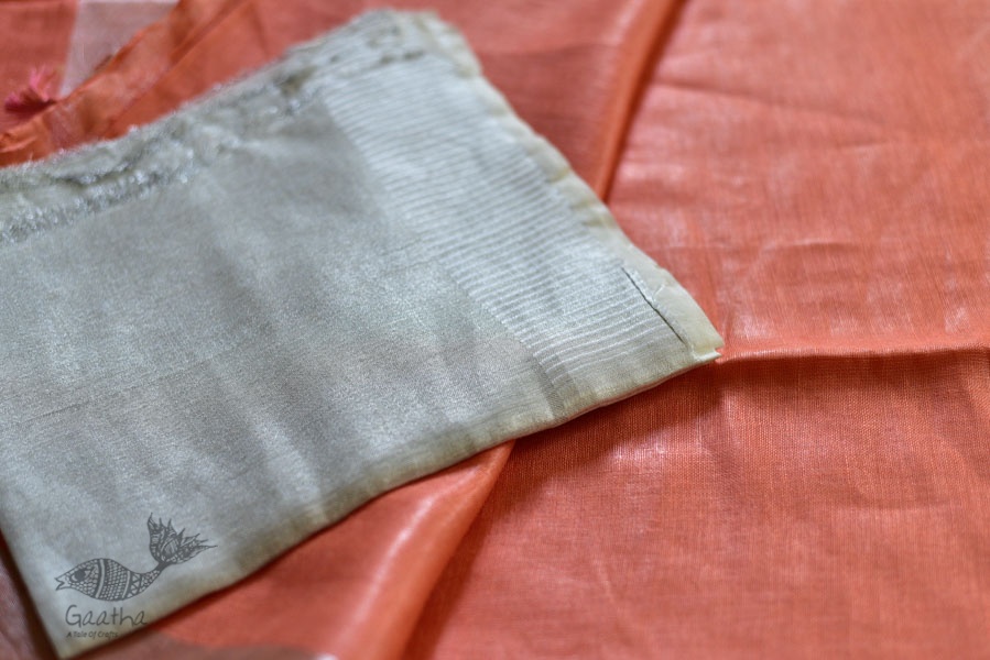 handloom linen peach color saree