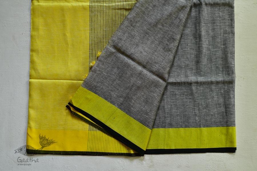 handloom linen grey saree