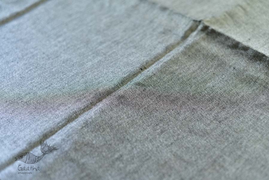 handloom linen saree - balk and silver color