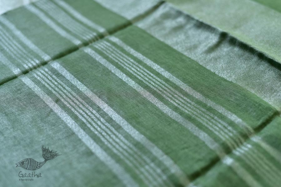 handloom linen saree - grey green color