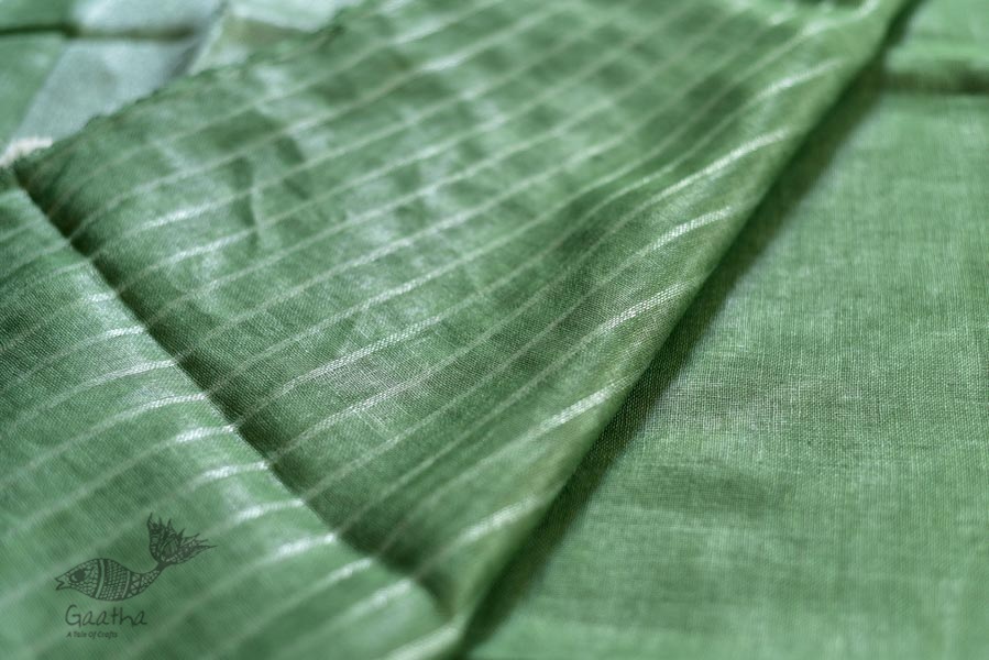 handloom linen saree - grey green color