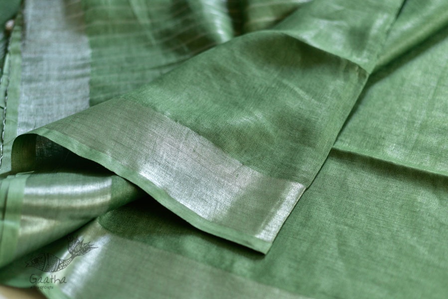 handloom linen saree - grey green color