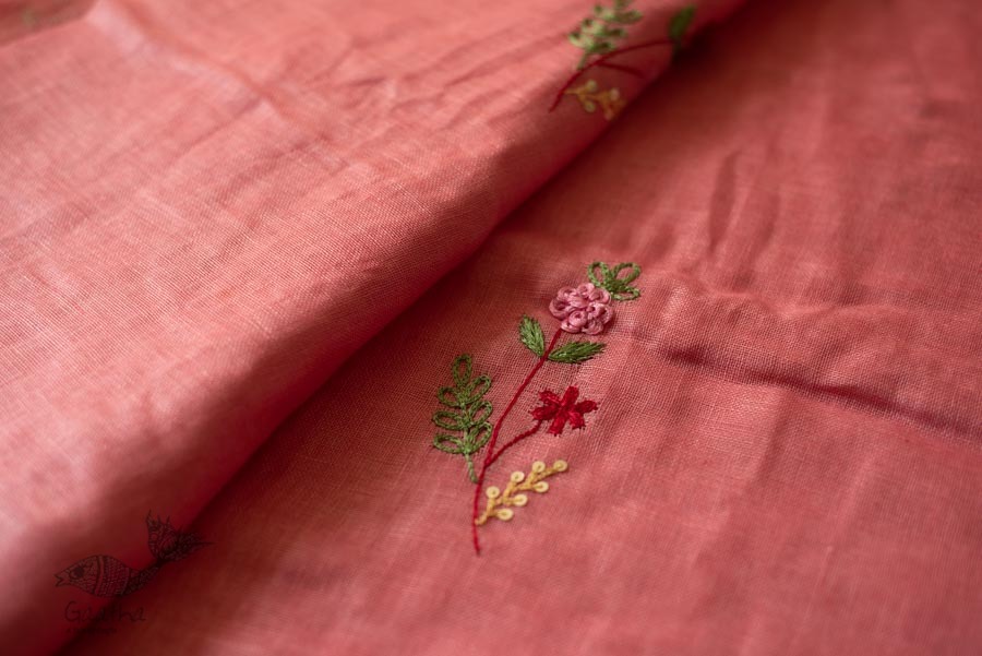 shop Handloom Linen Saree - Hand Embroidered