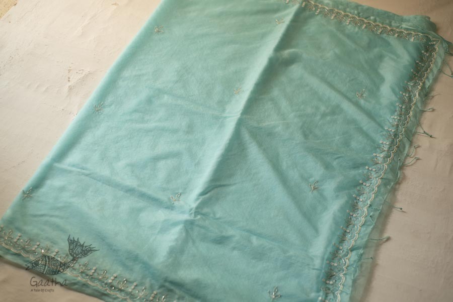 shop Handloom Organza Saree - Hand Embroidered Glass Beads