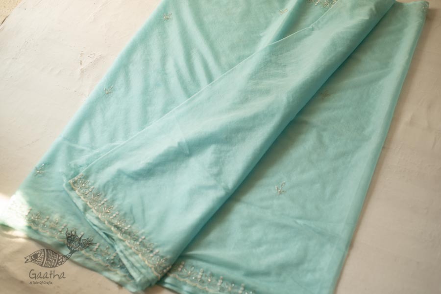 shop Handloom Organza Saree - Hand Embroidered Glass Beads