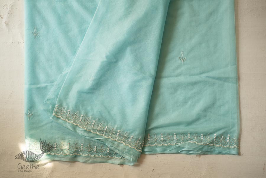 shop Handloom Organza Saree - Hand Embroidered Glass Beads