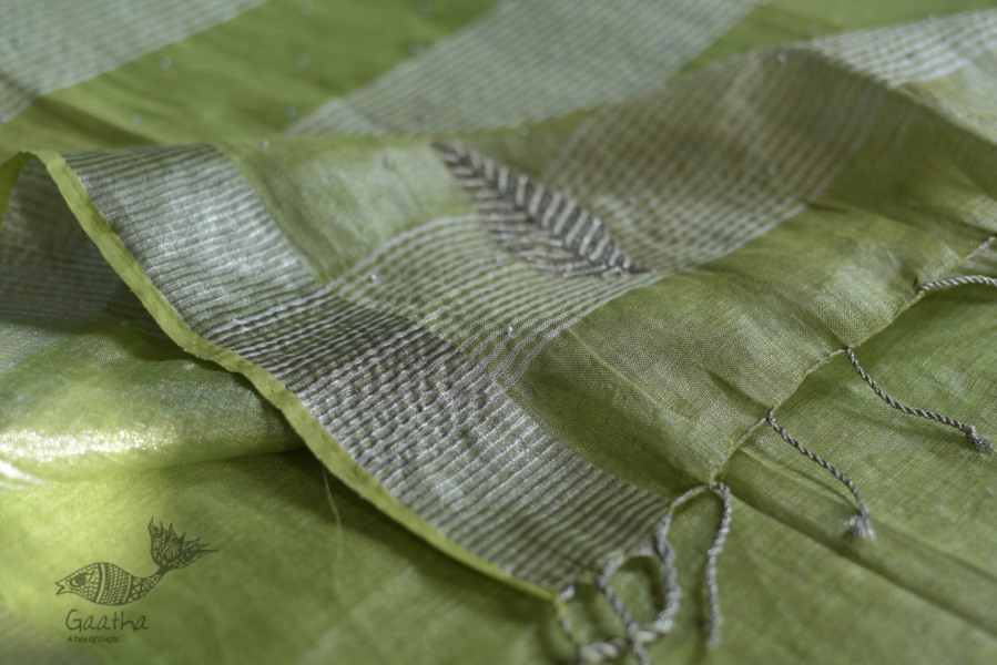 Handloom hand embroidered Linen Saree