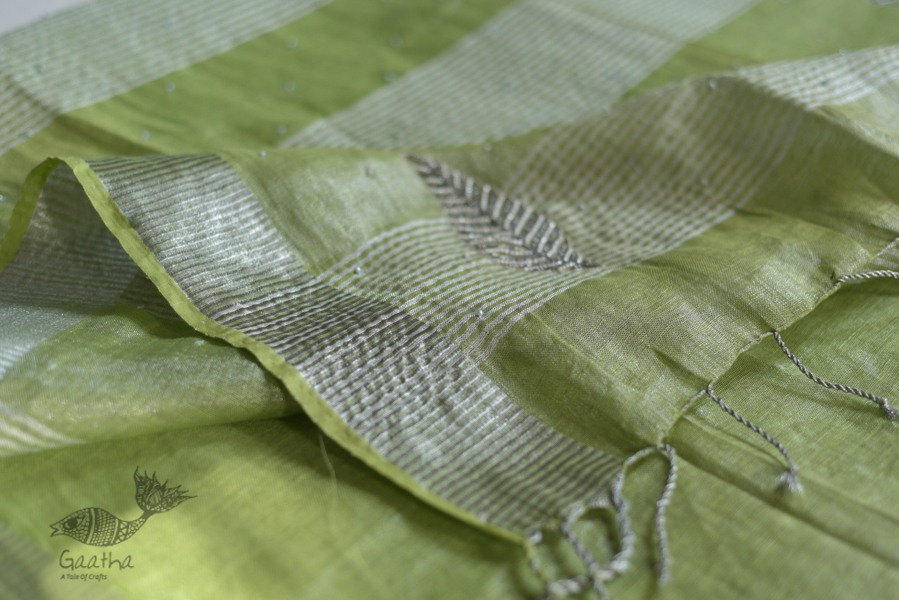 Handloom hand embroidered Linen Saree