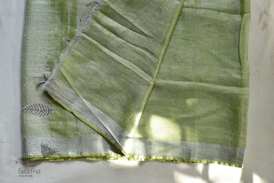 Handloom hand embroidered Linen Saree