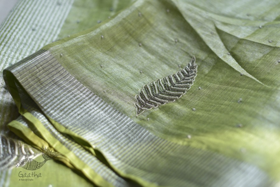 Handloom hand embroidered Linen Saree