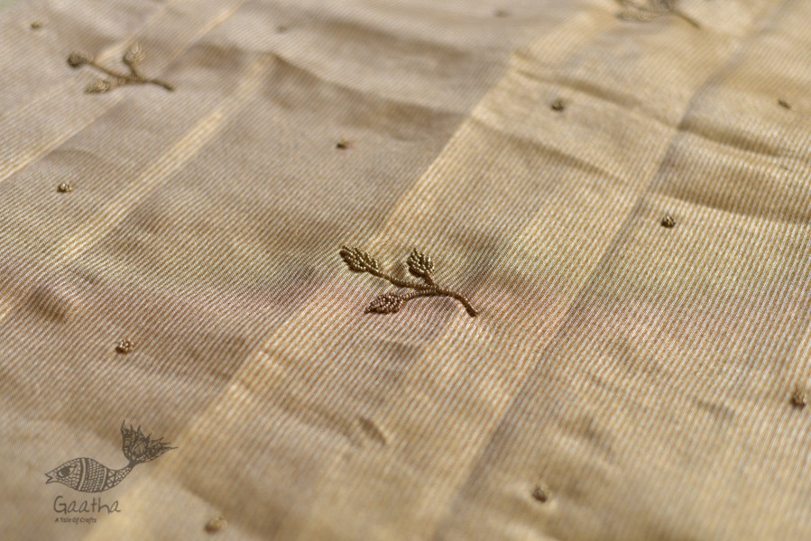 Handloom hand embroidered Linen Saree - pistachio green color