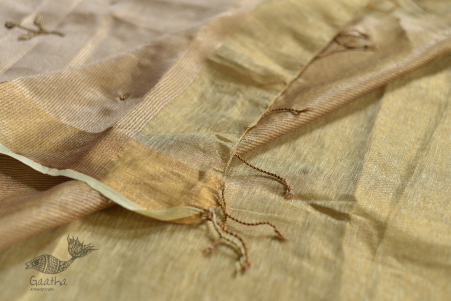 Handloom hand embroidered Linen Saree - pistachio green color