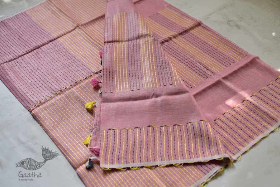 Tissue linen handloom embroidered saree