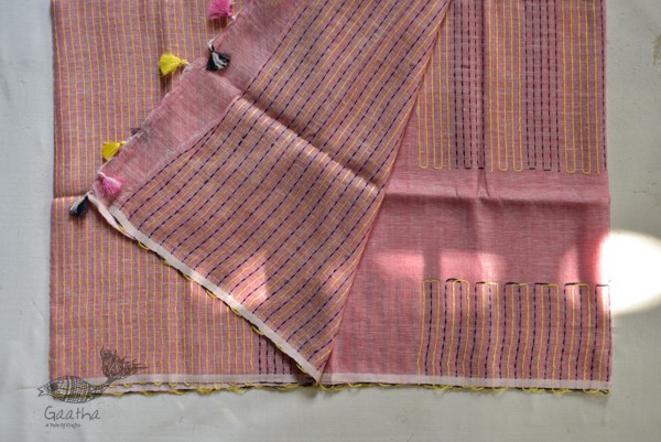 Tissue linen handloom embroidered saree