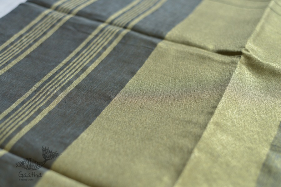 linen handloom saree - black and silver color