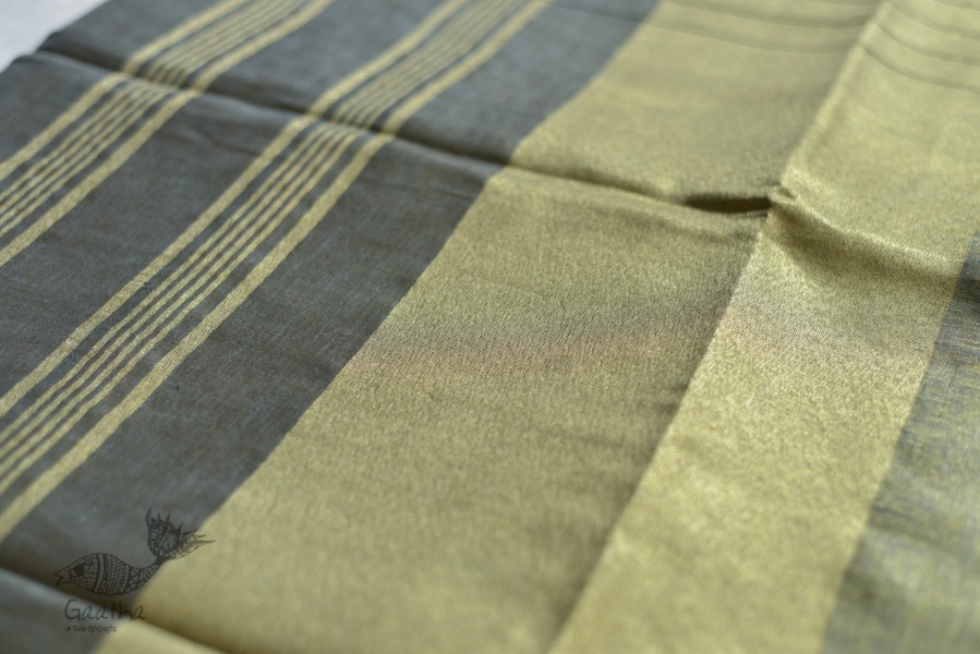 linen handloom saree - black and silver color