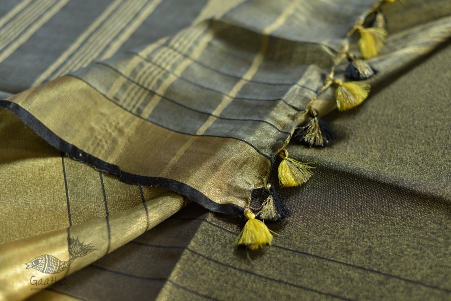 linen handloom saree - black and silver color