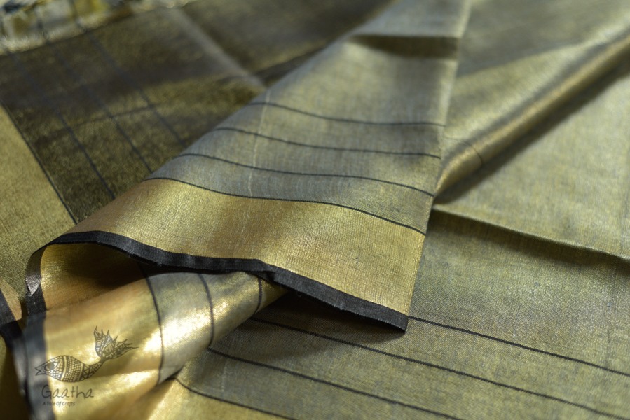 linen handloom saree - black and silver color