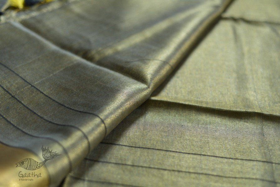linen handloom saree - black and silver color