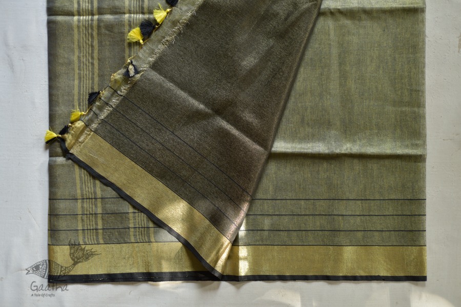 linen handloom saree - black and silver color