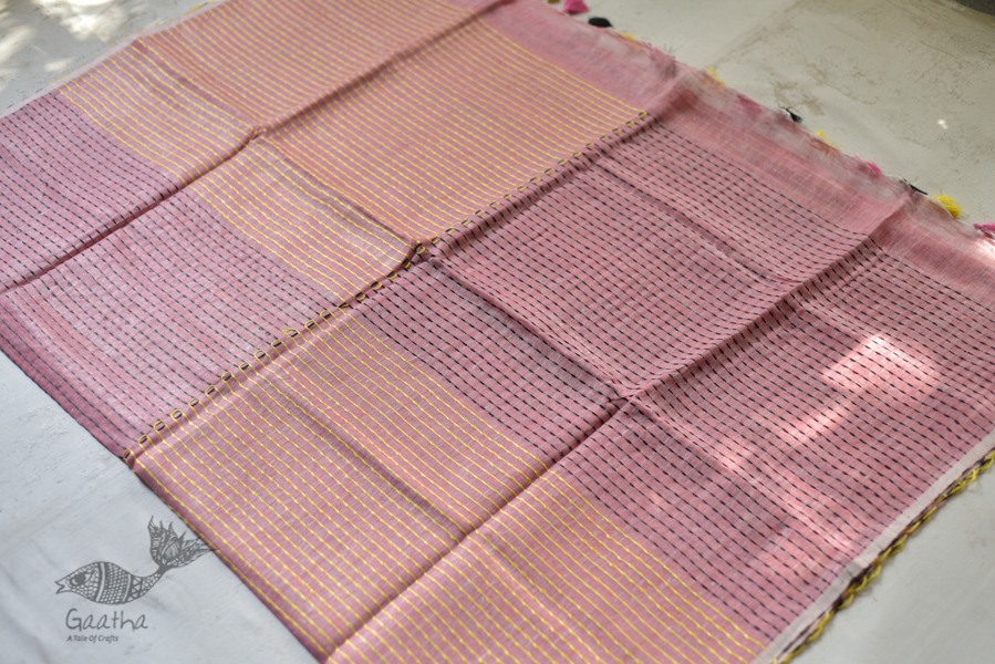 Tissue linen handloom embroidered saree