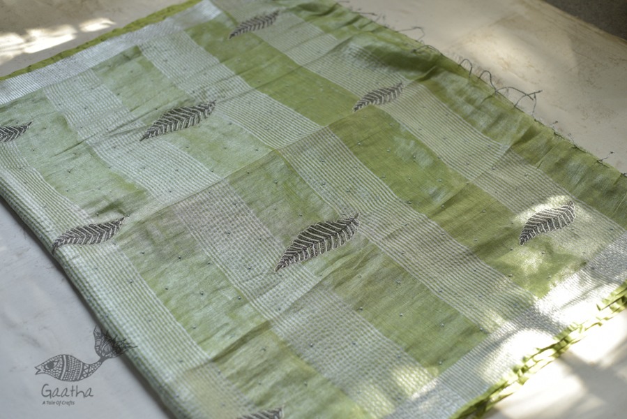 Handloom hand embroidered Linen Saree