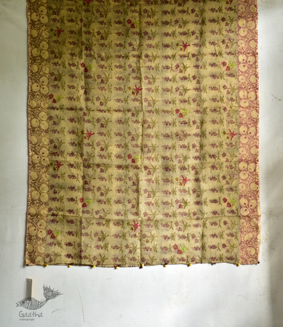 shop block printed kota cotton embroidered dupatta 