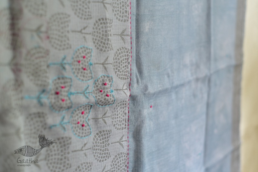 shop block printed kota cotton embroidered dupatta 