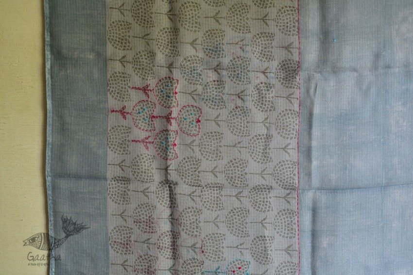 shop block printed kota cotton embroidered dupatta 