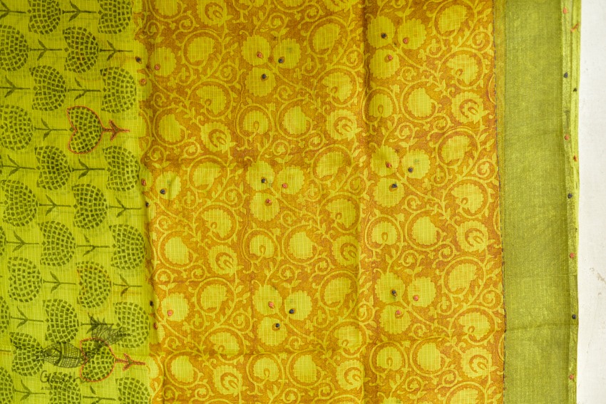 shop yellow block printed kota cotton embroidered dupatta in USA