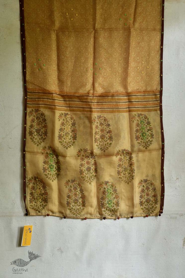 shop block printed kota silk embroidered Stole 