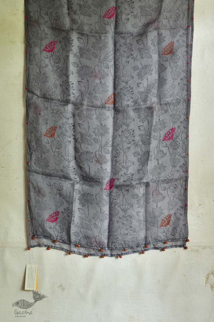 shop block printed kota silk embroidered Stole 