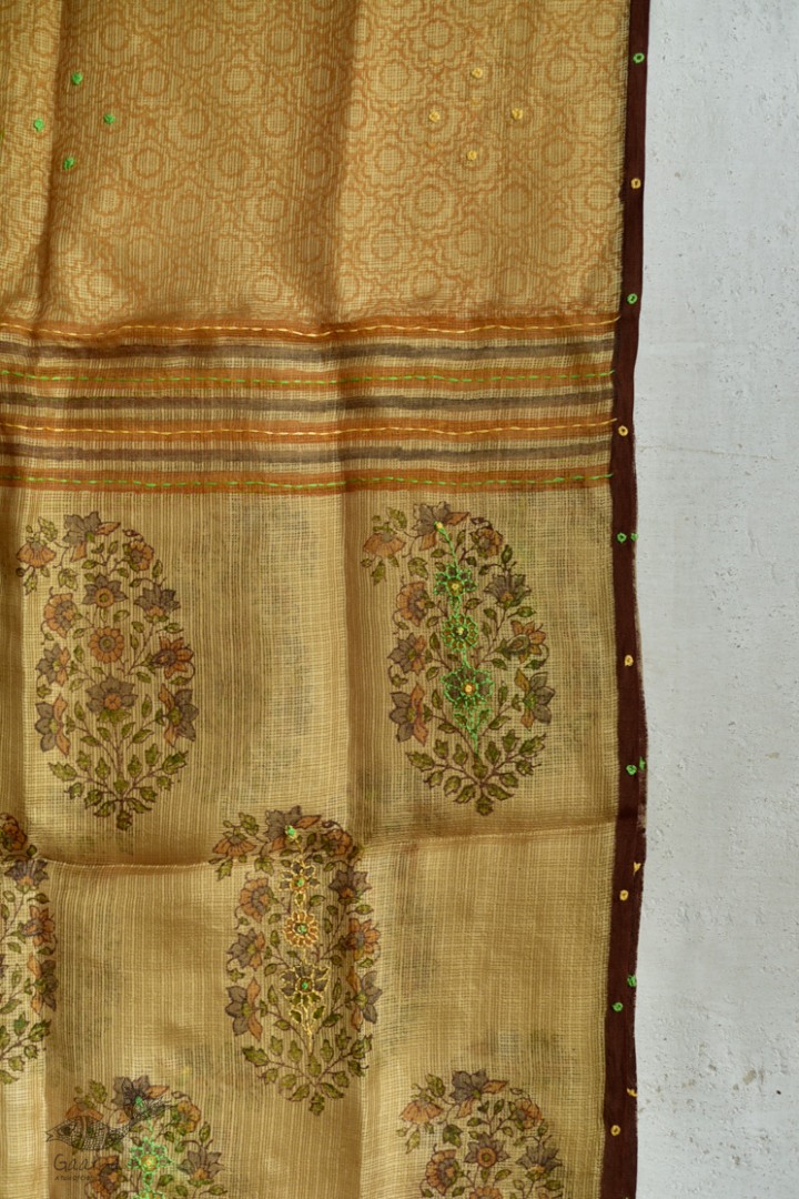 shop block printed kota silk embroidered Stole 