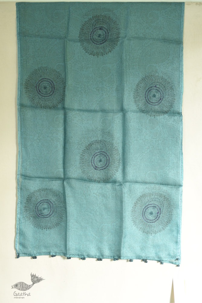 shop Block Printed Kota Doria Silk Embroidered Stole