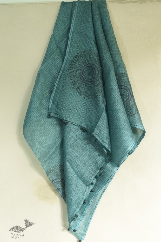 shop Block Printed Kota Doria Silk Embroidered Stole