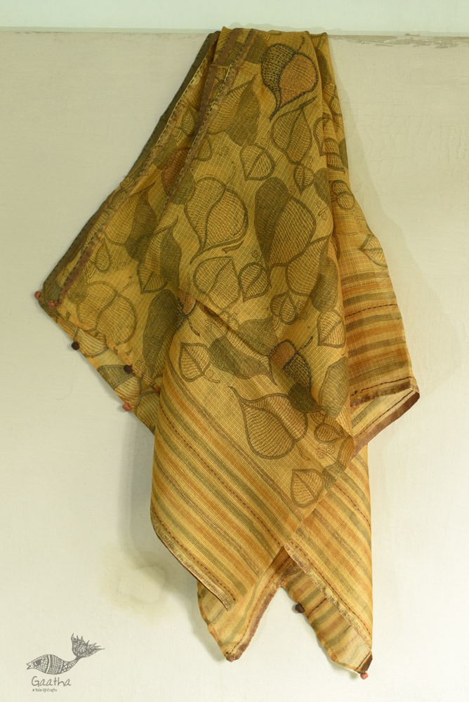 shop Hand Embroidered Kota Silk Stole  - Leaf Motif