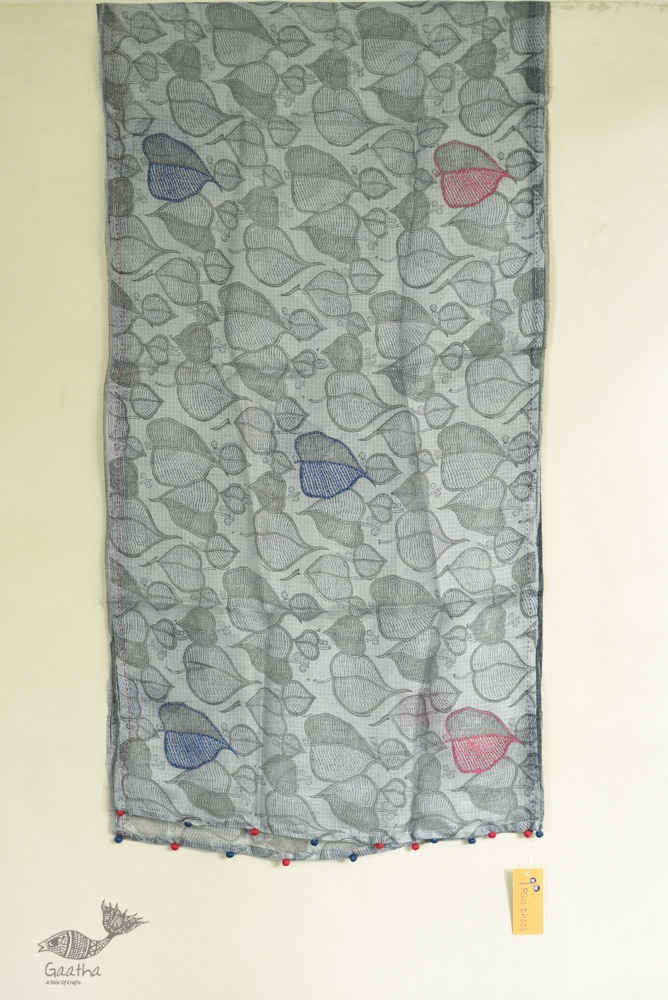 shop Hand Embroidered Kota Silk Grey Stole