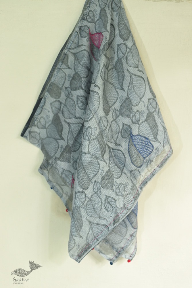 shop Hand Embroidered Kota Silk Grey Stole