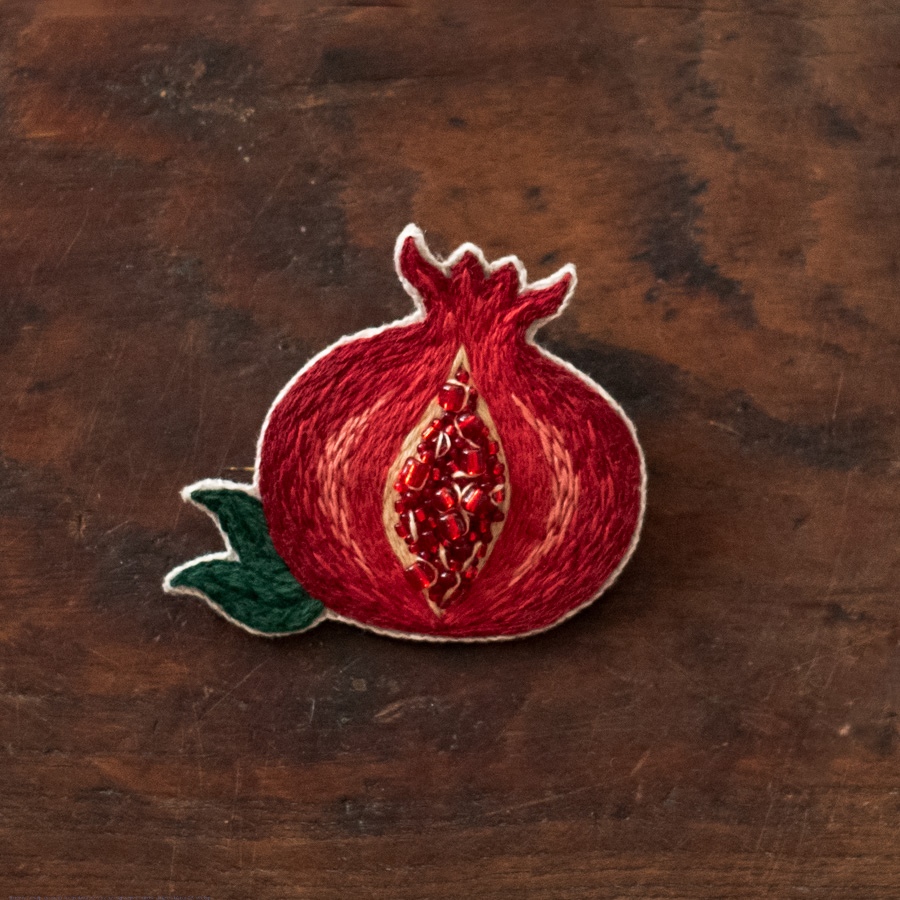 shop Hand Embroidered Jewelry - Pomegranate felt brooch